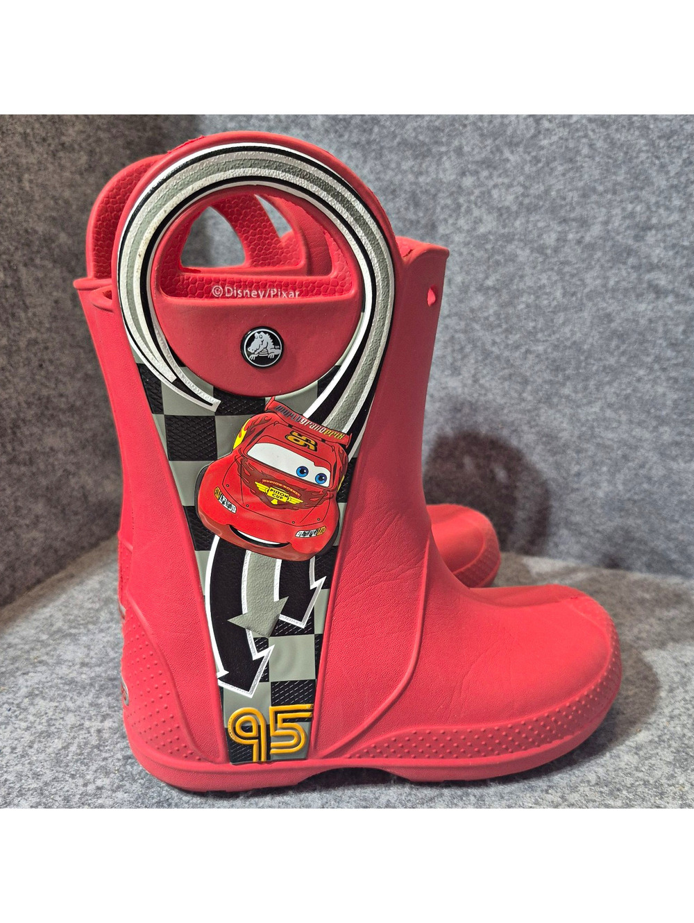 Crocs Disney Pixar Cars Lightning McQueen Pull On Rain Boots Kids US 2 Red